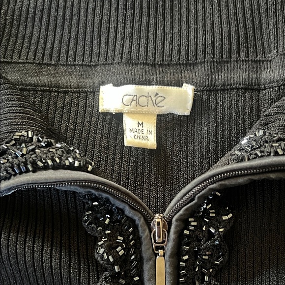 2 Cache Black Zip-Up Sweaters with Beaded Detail - Picture 2 of 4